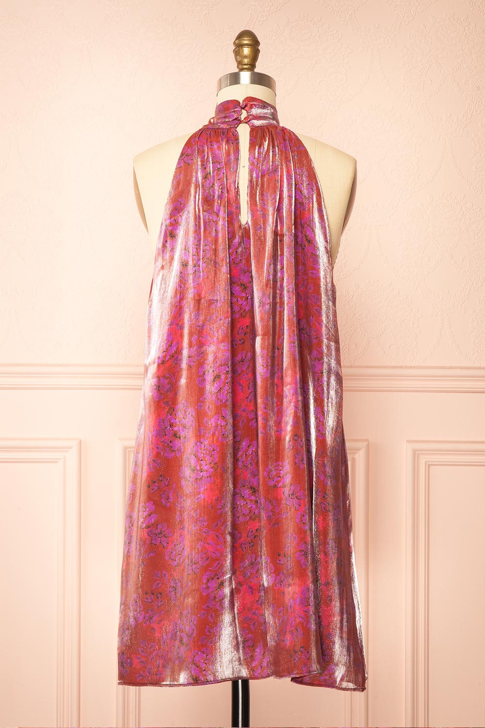 Analeia Shimmering Short Halter Neck Dress | back