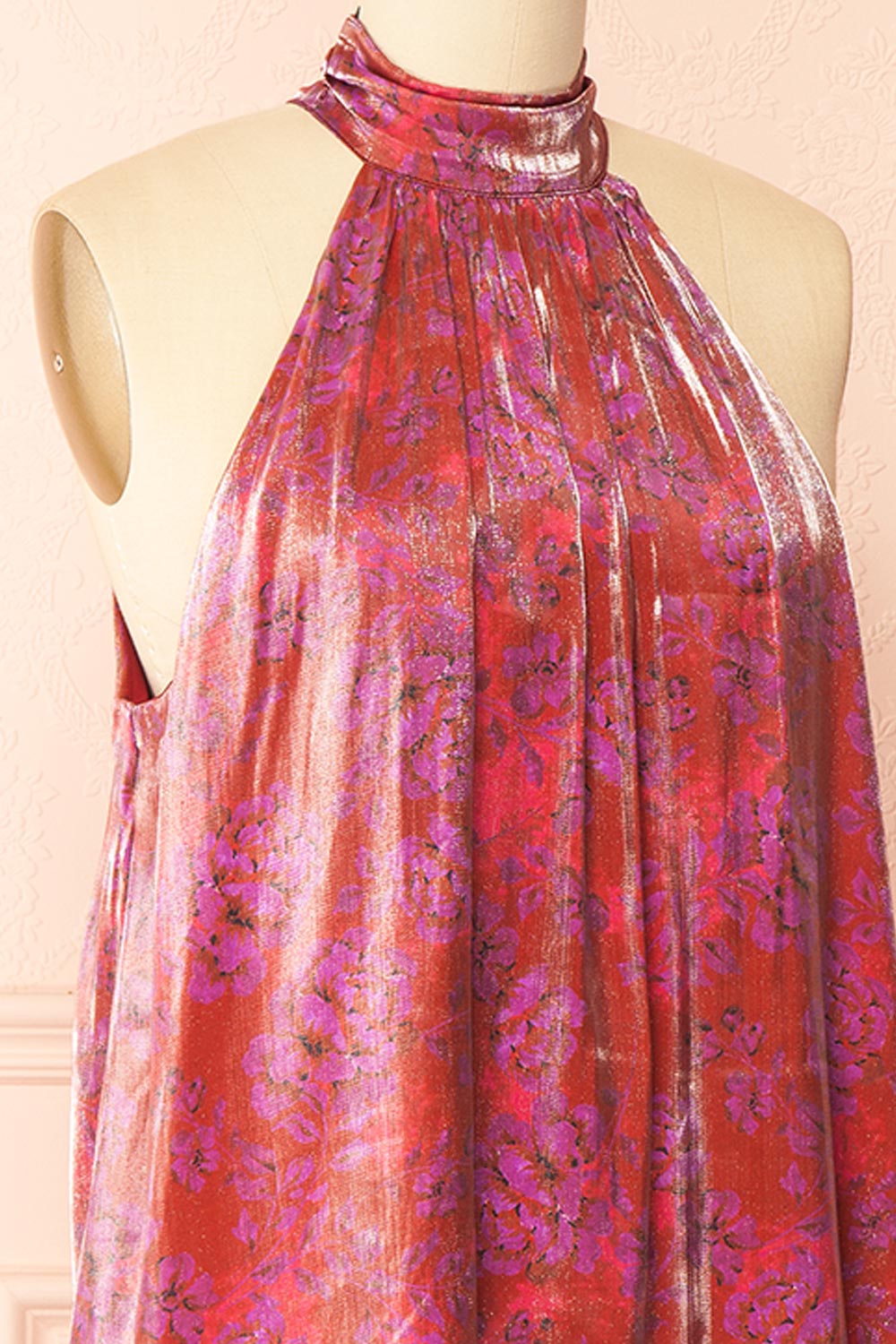 Analeia Shimmering Short Halter Neck Dress | side view