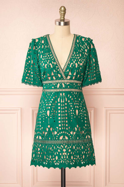 Analla Short Green Crocheted Lace Dress | Boutique 1861 front view