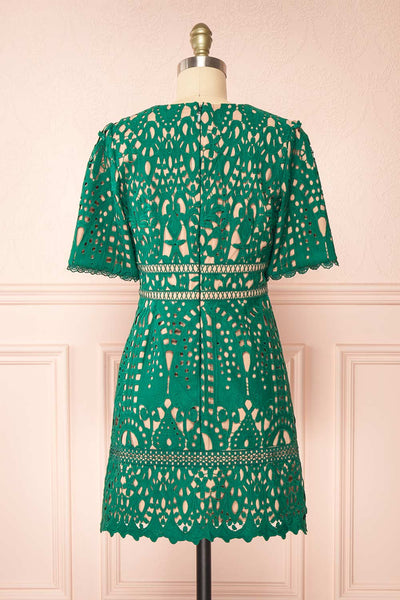Analla Short Green Crocheted Lace Dress | Boutique 1861 back view