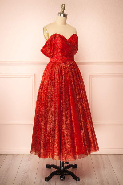 Anastriana Red Sparkly Off-Shoulder Midi Dress | Boutique 1861 side view