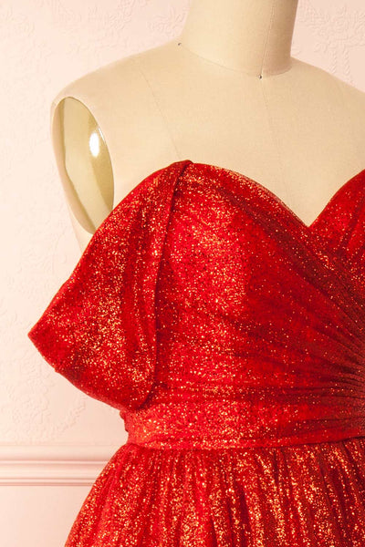 Anastriana Red Sparkly Off-Shoulder Midi Dress | Boutique 1861 side