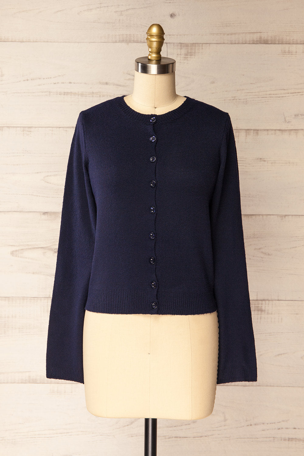 Andenes Navy Buttoned-Up Cardigan | La petite garçonne front view