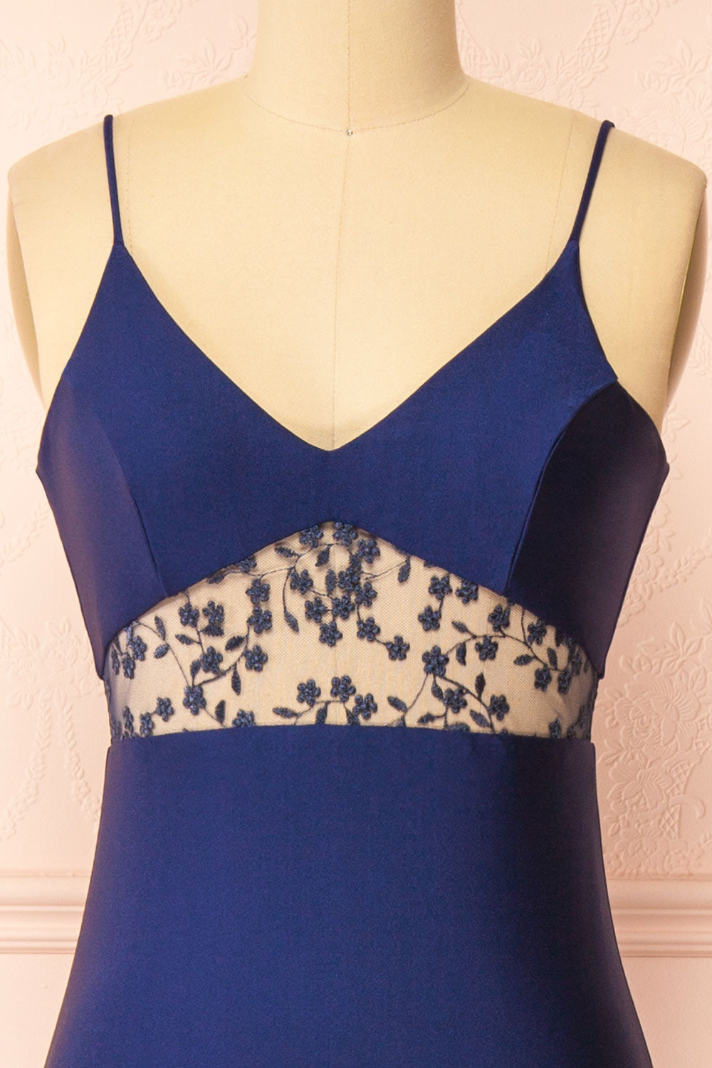 Angelika Navy Maxi Dress w/ Embroidered Mesh | Boutique 1861  front