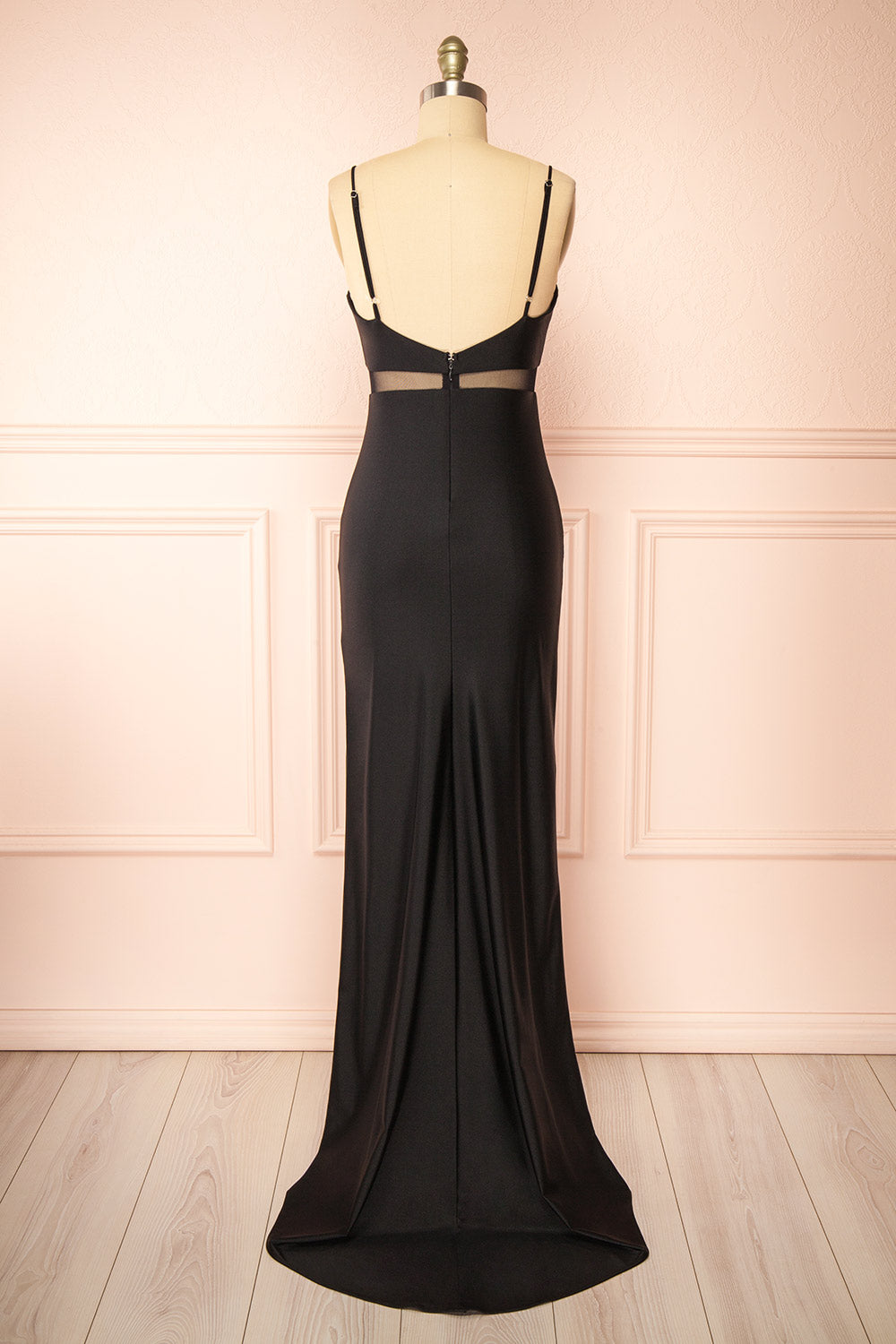 Angelina Black Maxi Dress w/ Mesh Underbust | Boutique 1861 back view