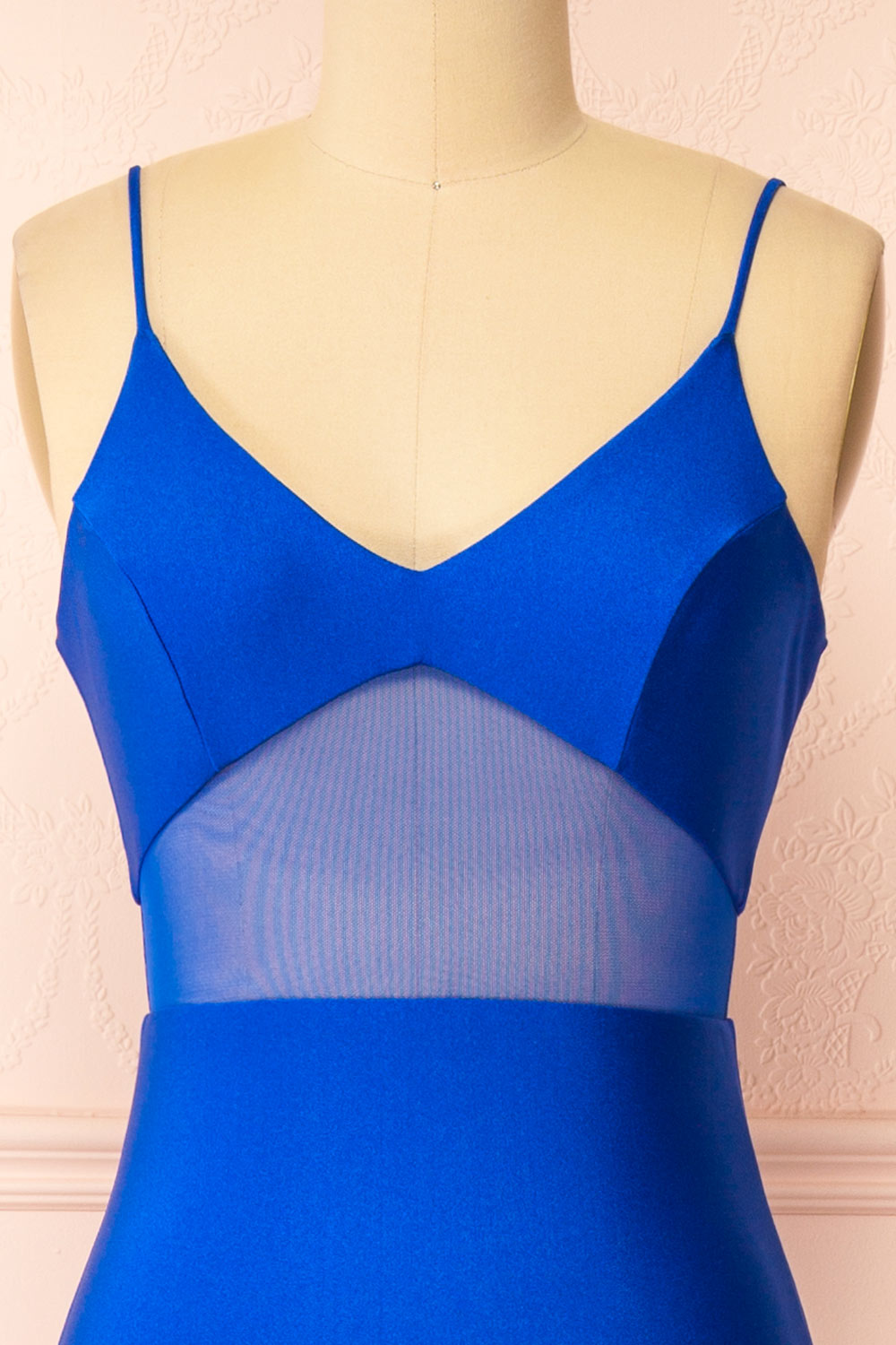 Angelina Blue Maxi Dress w/ Mesh Underbust | Boutique 1861  front 