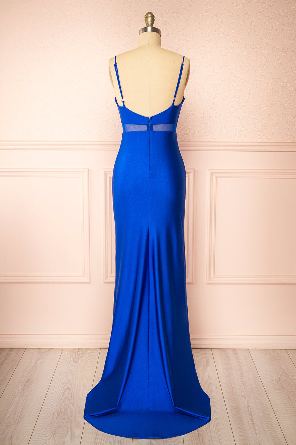 Angelina Blue Maxi Dress w/ Mesh Underbust | Boutique 1861  back view