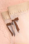 Aniol Beige Sheer Mesh Crew Socks w/ Bow Embroidery | Boutique 1861 close-up