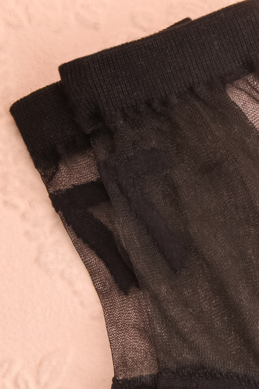 Aniol Black Sheer Mesh Crew Socks w/ Bow Embroidery | Boutique 1861 close-up
