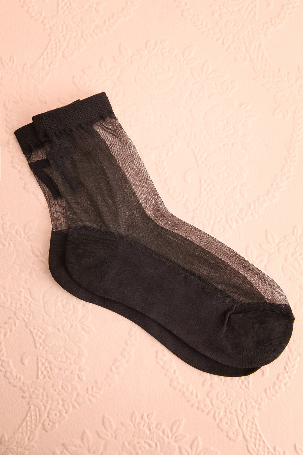 Aniol Black Sheer Mesh Crew Socks w/ Bow Embroidery | Boutique 1861