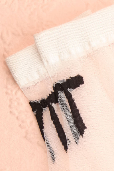 Aniol White Sheer Mesh Crew Socks w/ Bow Embroidery | Boutique 1861 close-up