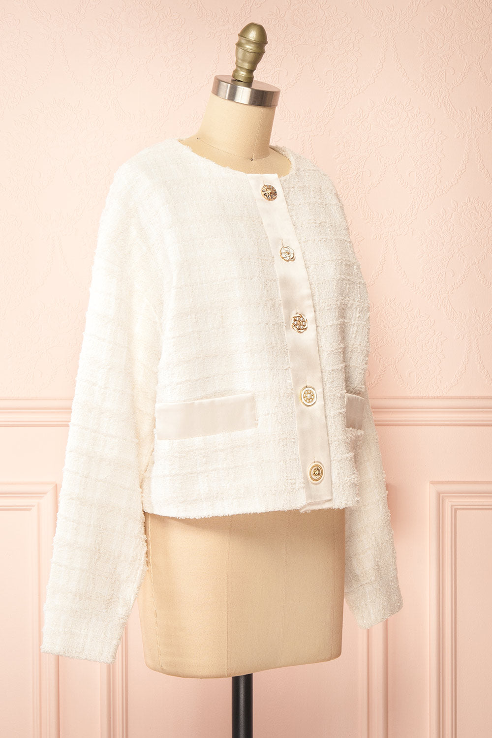 Anissa Jewel Button-Up Ivory Tweed Jacket | Boutique 1861 side view