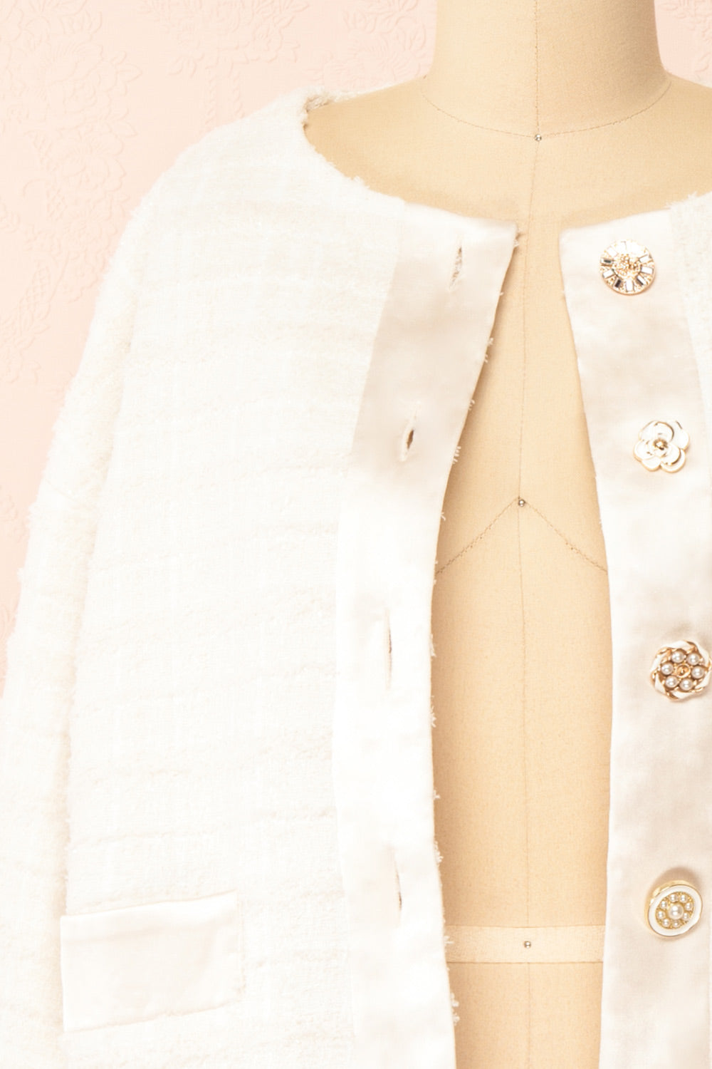 Anissa Jewel Button-Up Ivory Tweed Jacket | Boutique 1861 open close-up