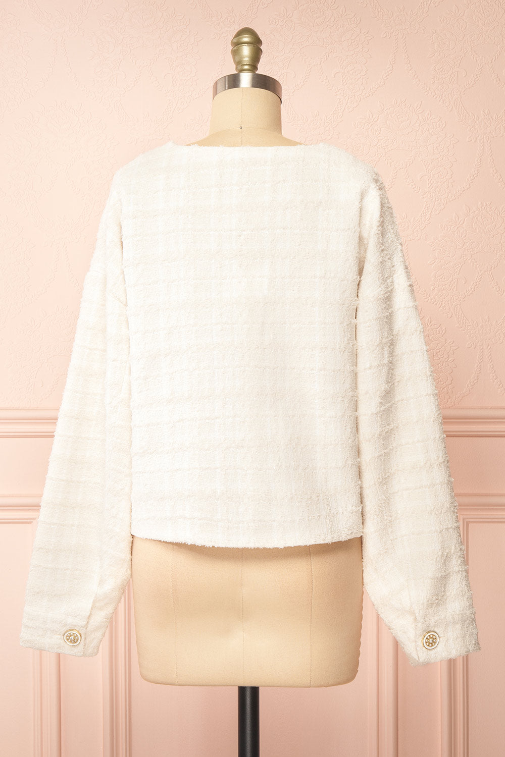 Anissa Jewel Button-Up Ivory Tweed Jacket | Boutique 1861 back view