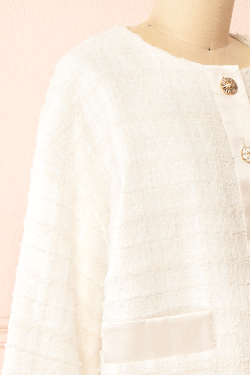 Anissa Jewel Button-Up Ivory Tweed Jacket | Boutique 1861 side close-up