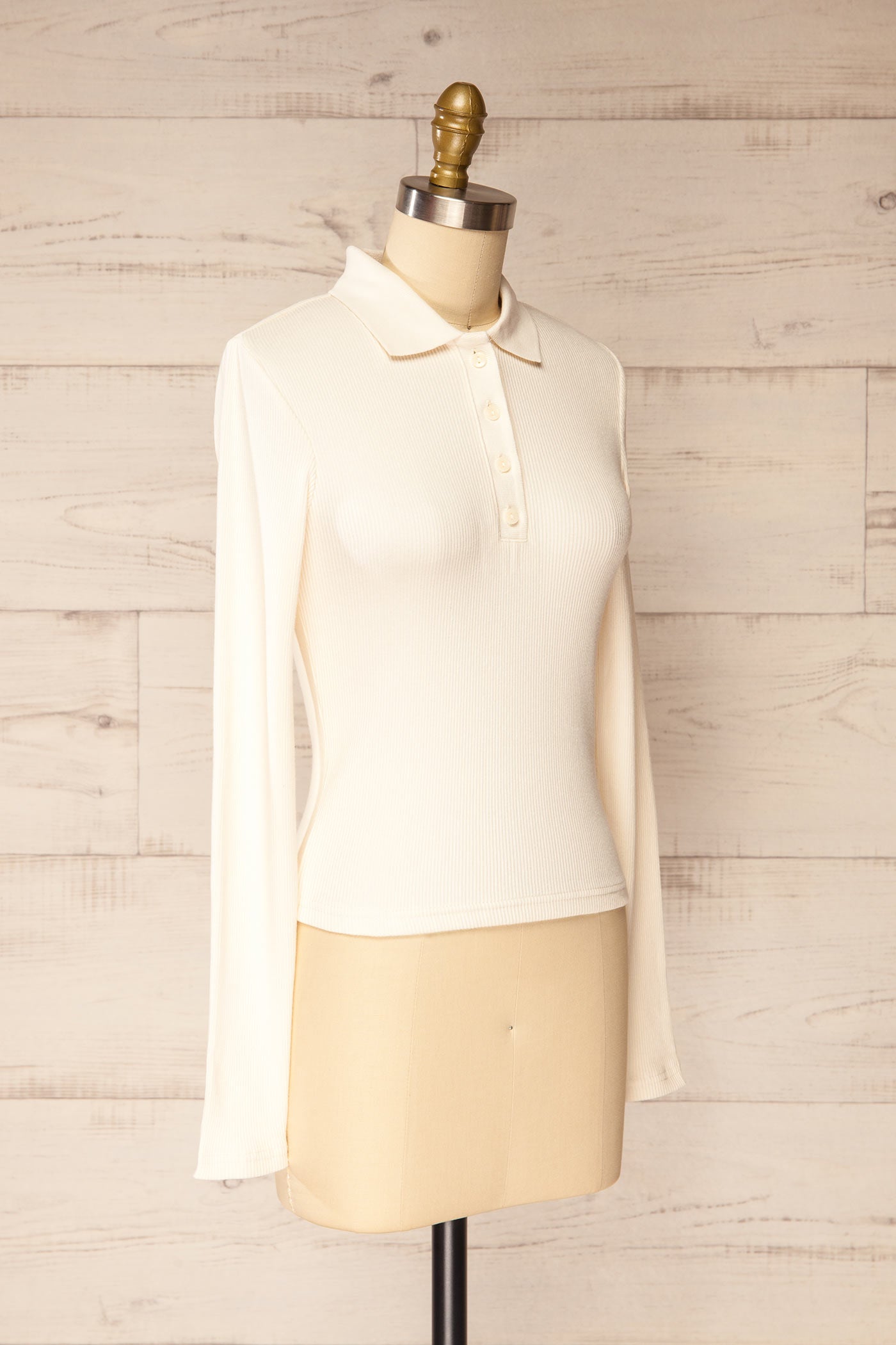 Anklam Ivory Long-Sleeve Ribbed Polo Sweater Top | La petite garçonne side 