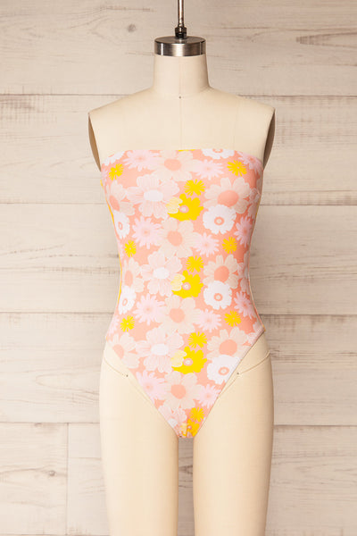Annecy One-Piece Pink Floral Swimsuit | La petite garçonne front strapless