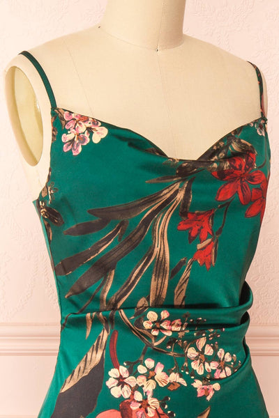 Annelise Green Cowl Neck Floral Midi Dress | Boutique 1861 side close-up