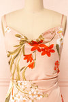 Annelise Pink Cowl Neck Floral Midi Dress | Boutique 1861  front close-up