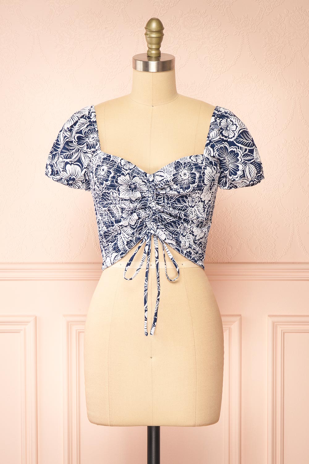 Anthela Ruched Navy Floral Top | Boutique 1861 front view