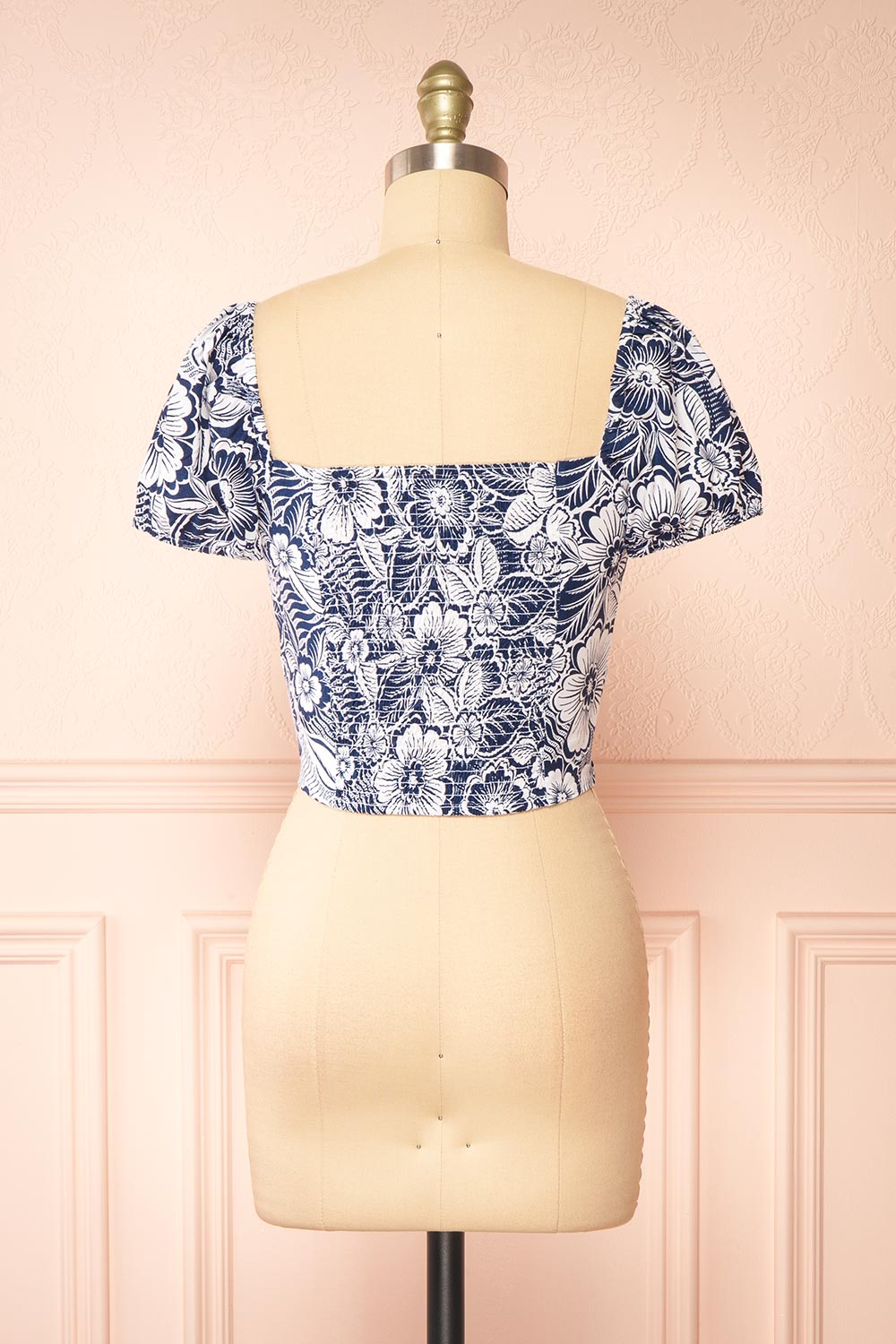 Anthela Ruched Navy Floral Top | Boutique 1861  back view