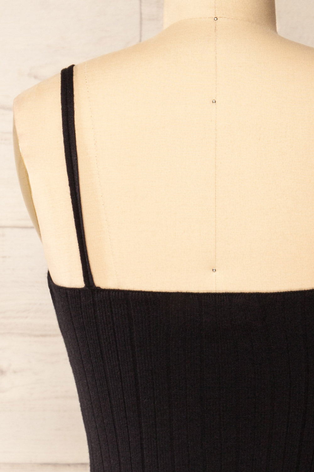 Antibes Black Short Ribbed Knit Dress | La petite garçonne back close-up