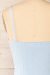 Antibes Blue Short Ribbed Knit Dress | La petite garçonne back close-up