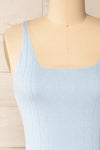 Antibes Blue Short Ribbed Knit Dress | La petite garçonne front close-up