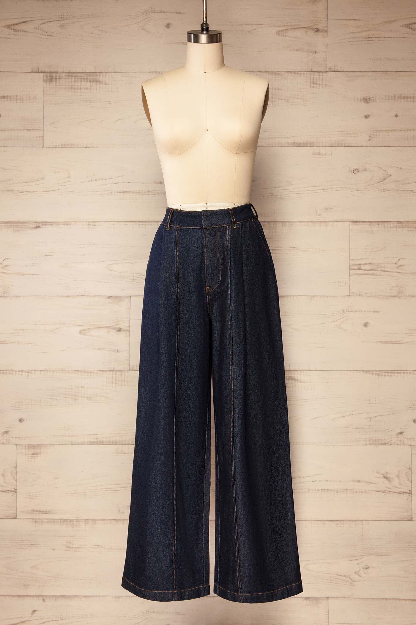 Antoing Navy High-Waisted Wide-Leg Denim Pants | La petite garçonne front