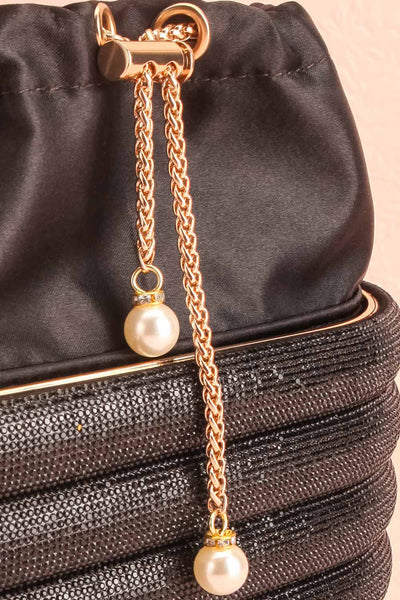 Apasiona Black Crystal Bucket Bag | Boutique 1861 side close-up