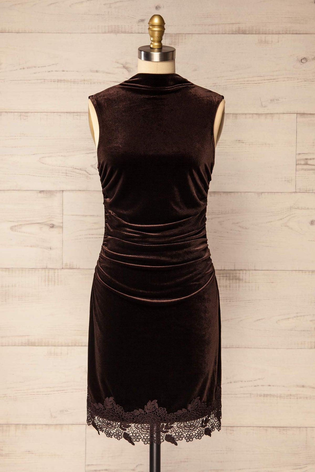 front view of Appietto Brown Velvet Short Dress at La petite garçonne