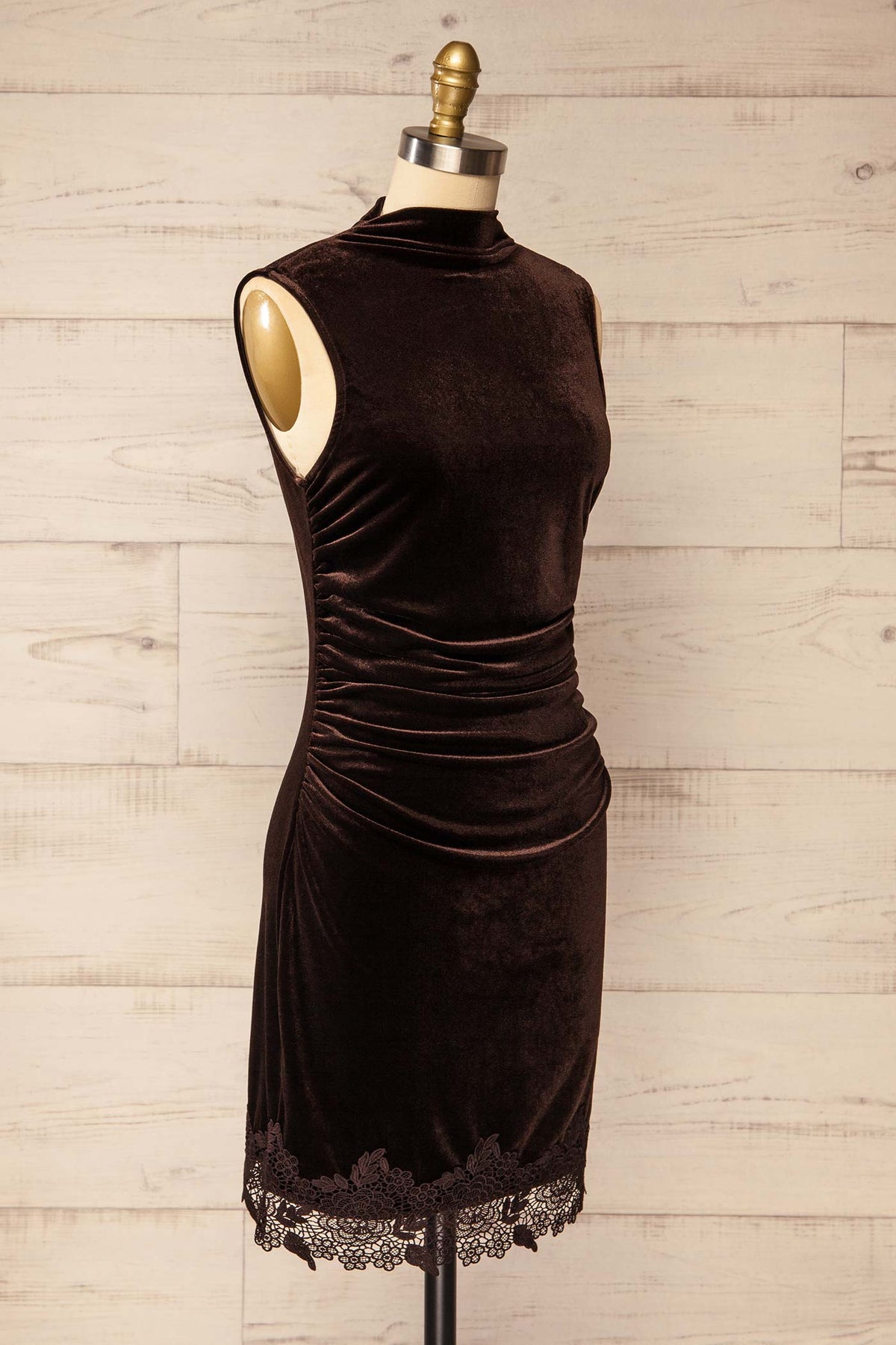 side view of Appietto Brown Velvet Short Dress at La petite garçonne