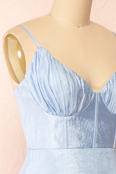 Arajel Light Blue Textured Satin Midi Dress | Boutique 1861 side