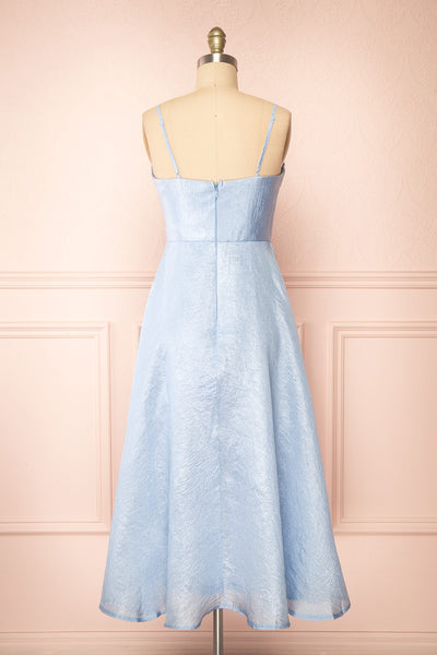 Arajel Light Blue Textured Satin Midi Dress | Boutique 1861 back view