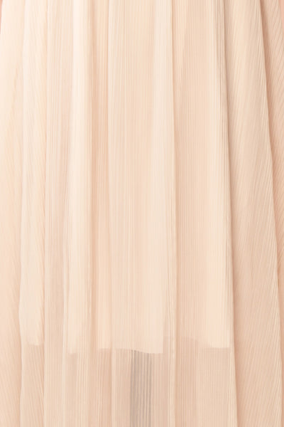 Araminta Pleated Beige Maxi Babydoll Dress | Boutique 1861 texture