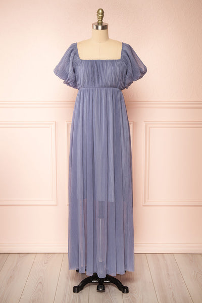Araminta Pleated Blue Maxi Babydoll Dress | Boutique 1861 front view