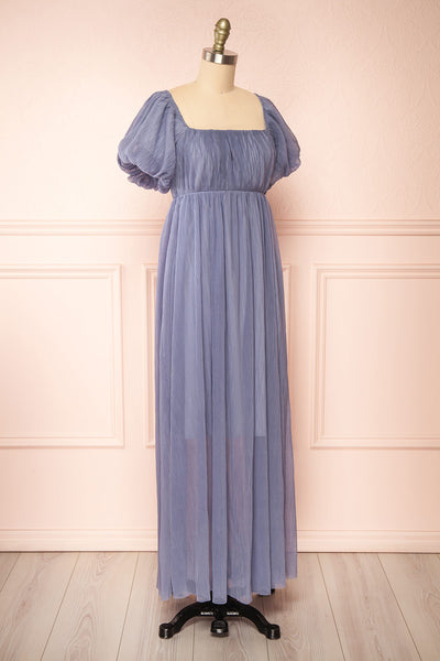 Araminta Pleated Blue Maxi Babydoll Dress | Boutique 1861  side view