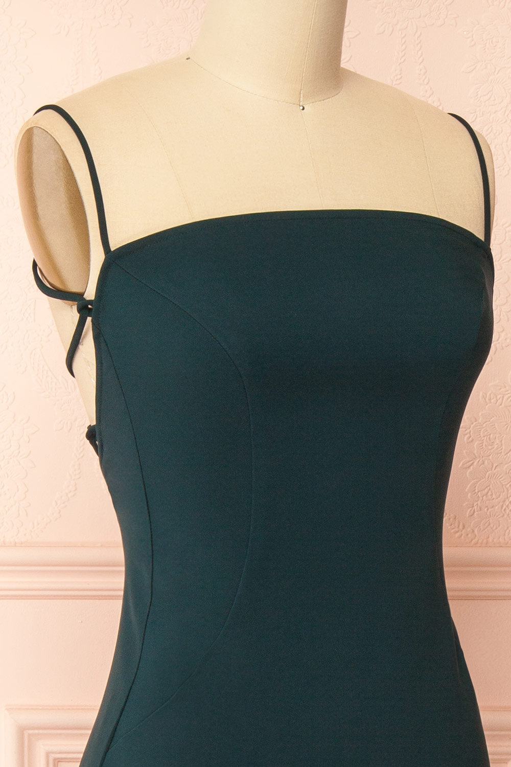 Arannia Green Fitted Midi Dress with Laced Back | Boutique 1861 side