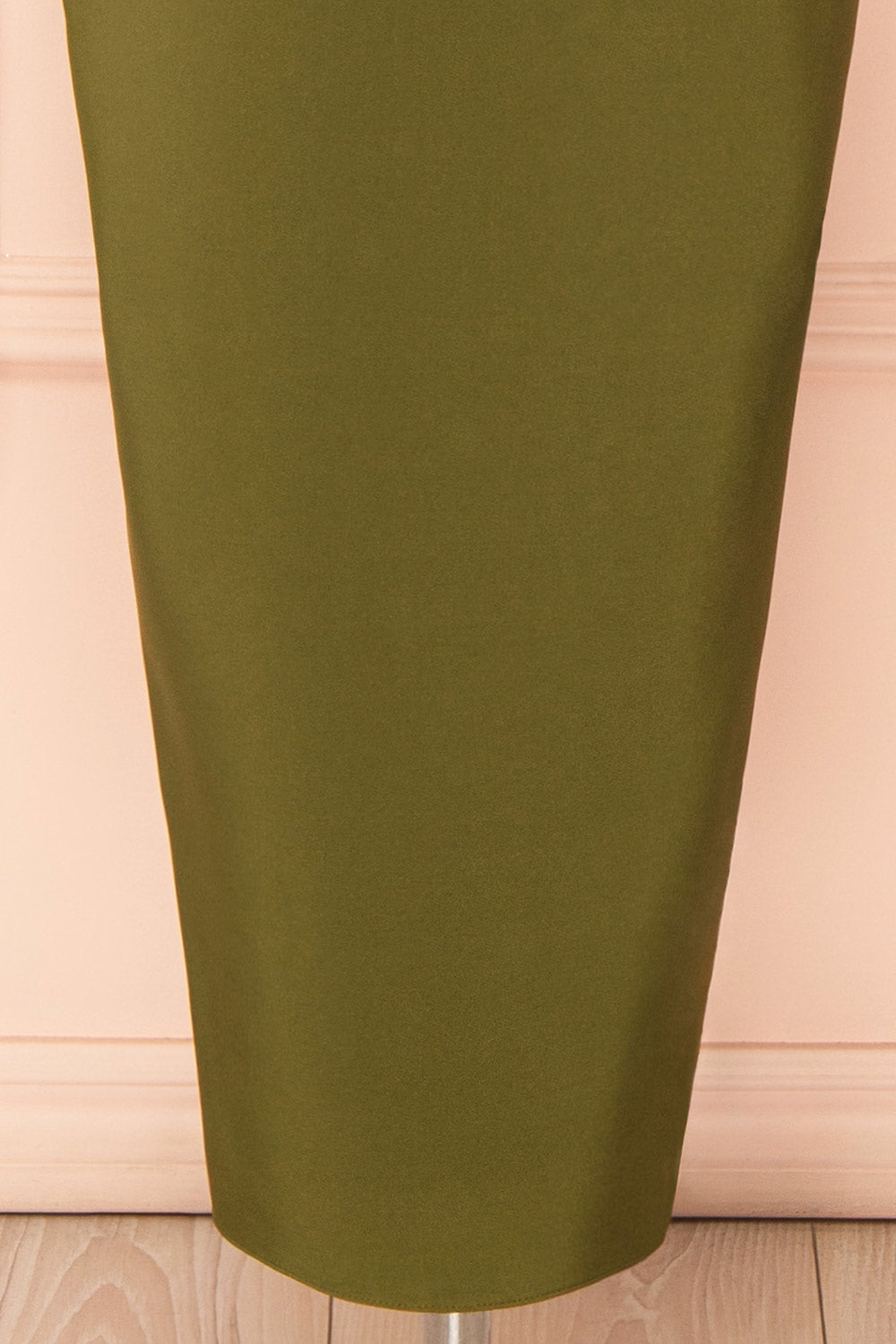 Arannia Khaki Fitted Midi Dress with Laced Back by Arti Gogna | Boutique 1861 bottom 