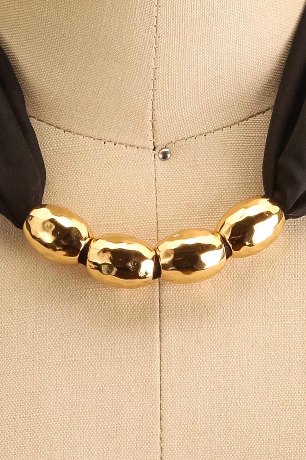 Arcanel Gold Black Fabric Necklace to Tie | La petite garçonne close-up