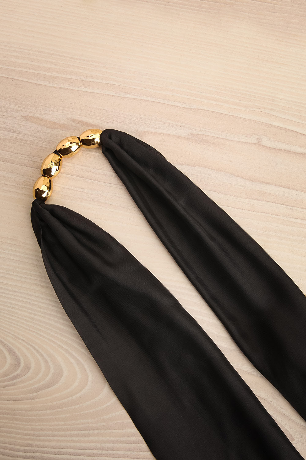 Arcanel Gold Black Fabric Necklace to Tie | La petite garçonne flat lay