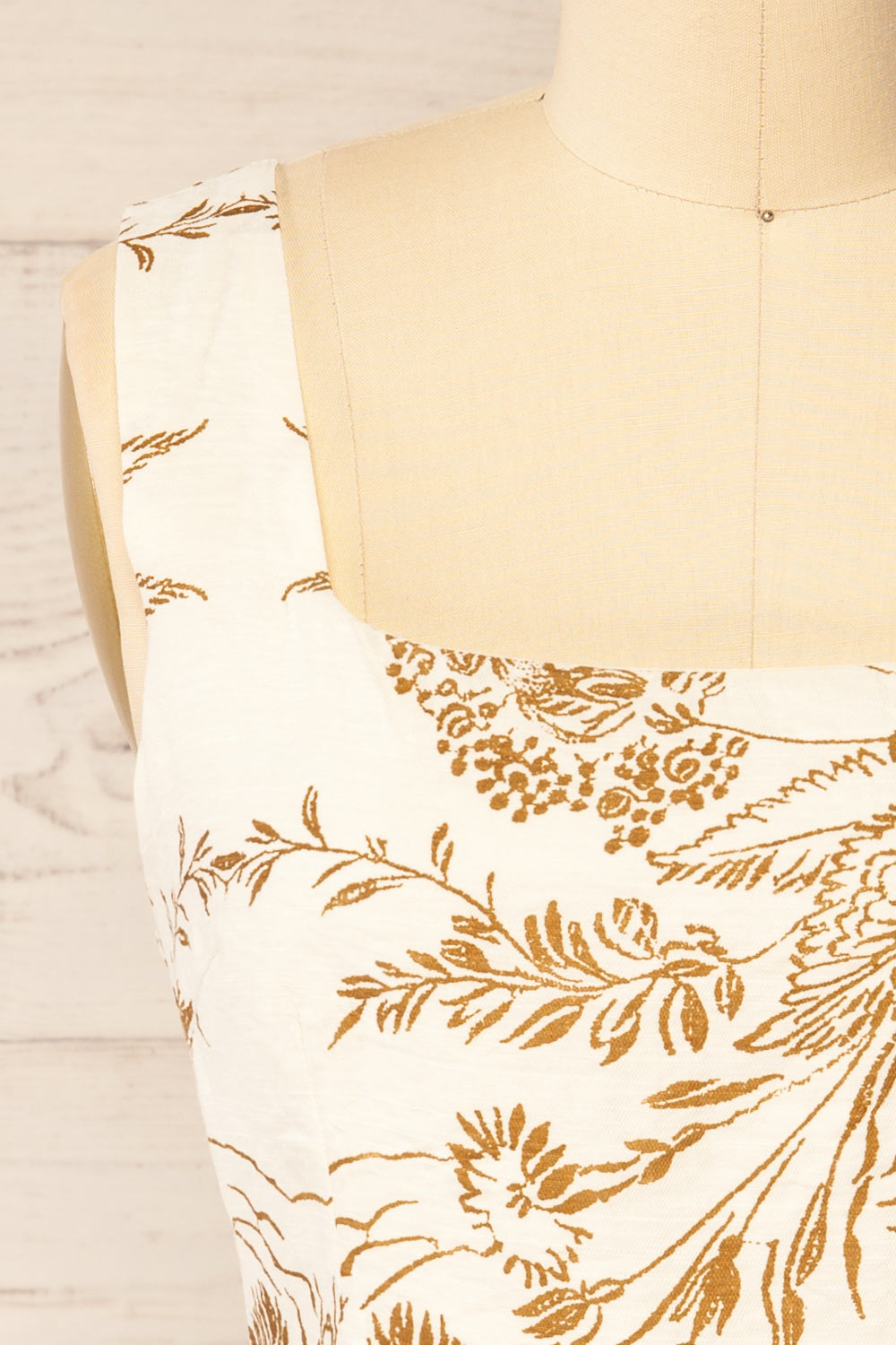 Ardane Beige Brown Floral Cropped Top with Square Neck | La petite garçonne front 