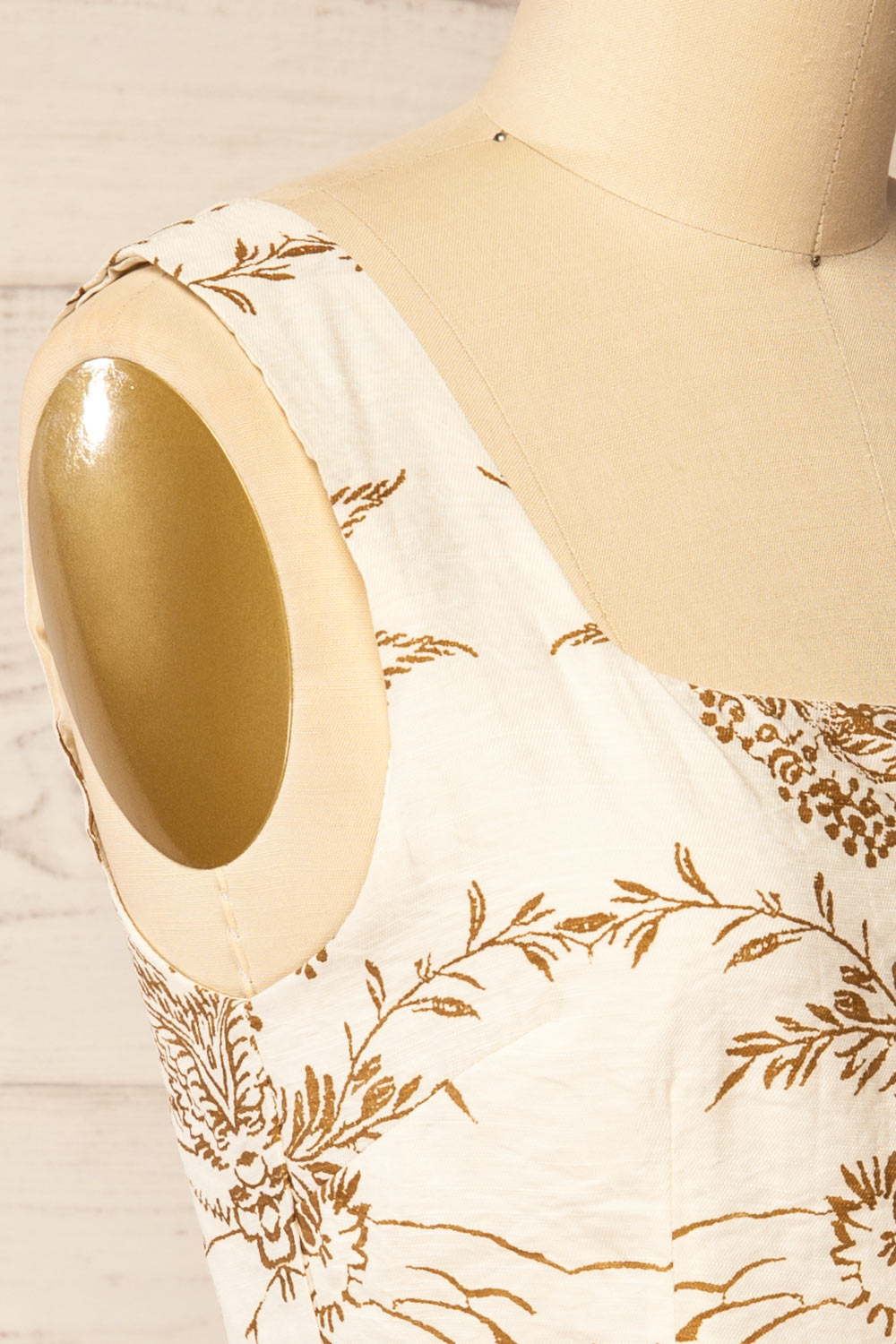 Ardane Beige Brown Floral Cropped Top with Square Neck | La petite garçonne side