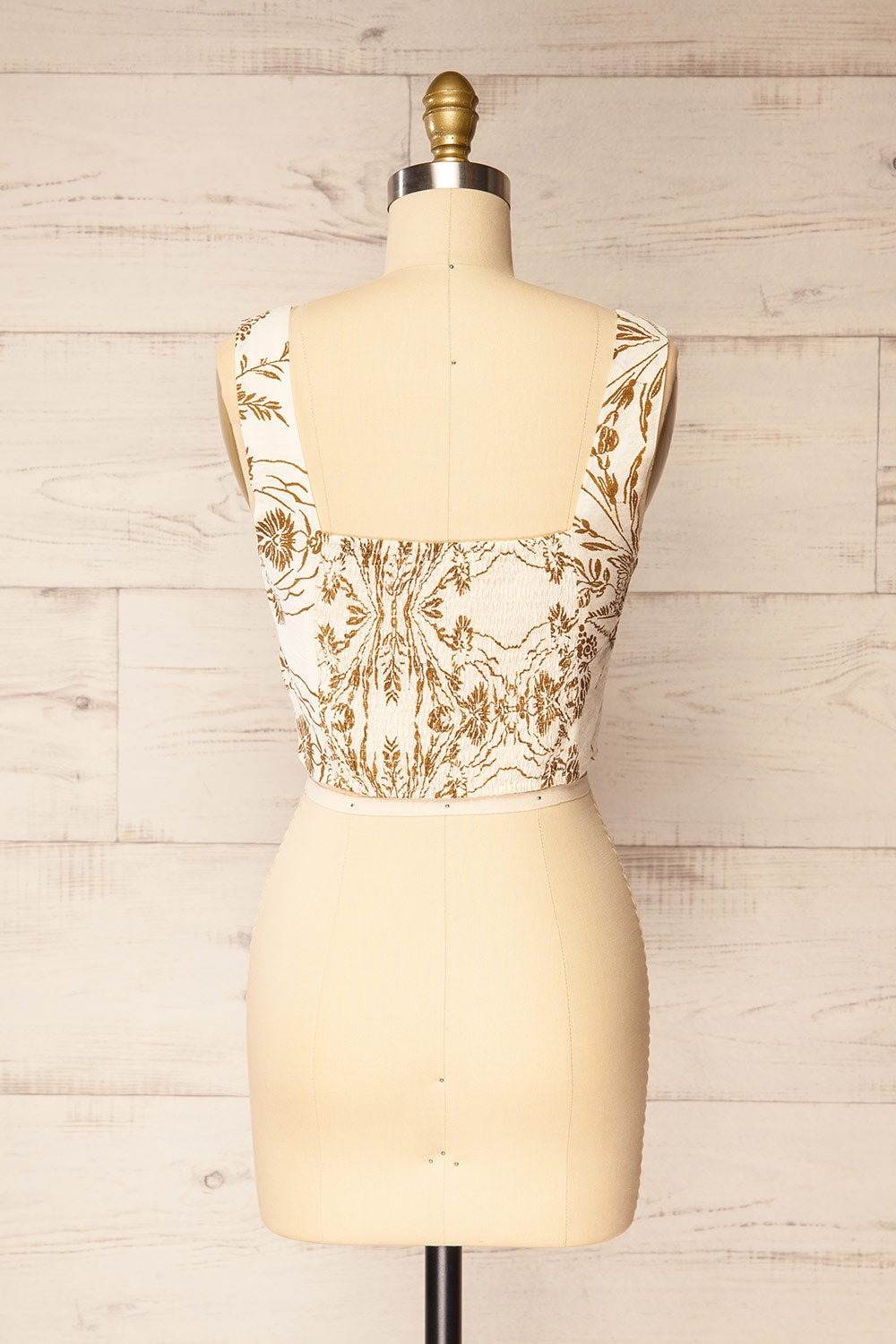 Ardane Beige Brown Floral Cropped Top with Square Neck | La petite garçonne back view