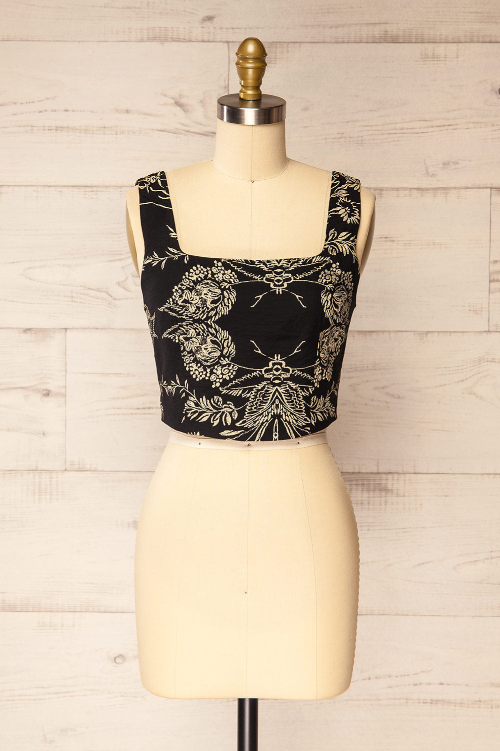 Ardane Black White Floral Cropped Top with Square Neck | La petite garçonne front view