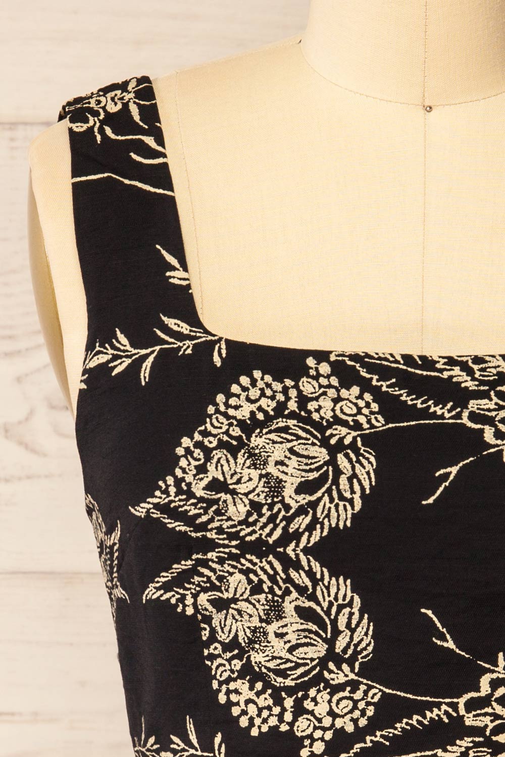 Ardane Black White Floral Cropped Top with Square Neck | La petite garçonne front