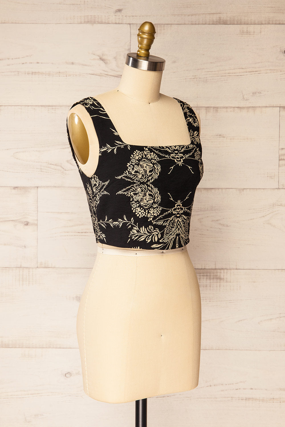 Ardane Black White Floral Cropped Top with Square Neck | La petite garçonne side view