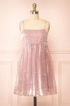 Ardelle Short Mauve Babydoll Dress w/ Pearls | Boutique 1861 front view
