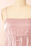 Ardelle Short Mauve Babydoll Dress w/ Pearls | Boutique 1861 front close-up