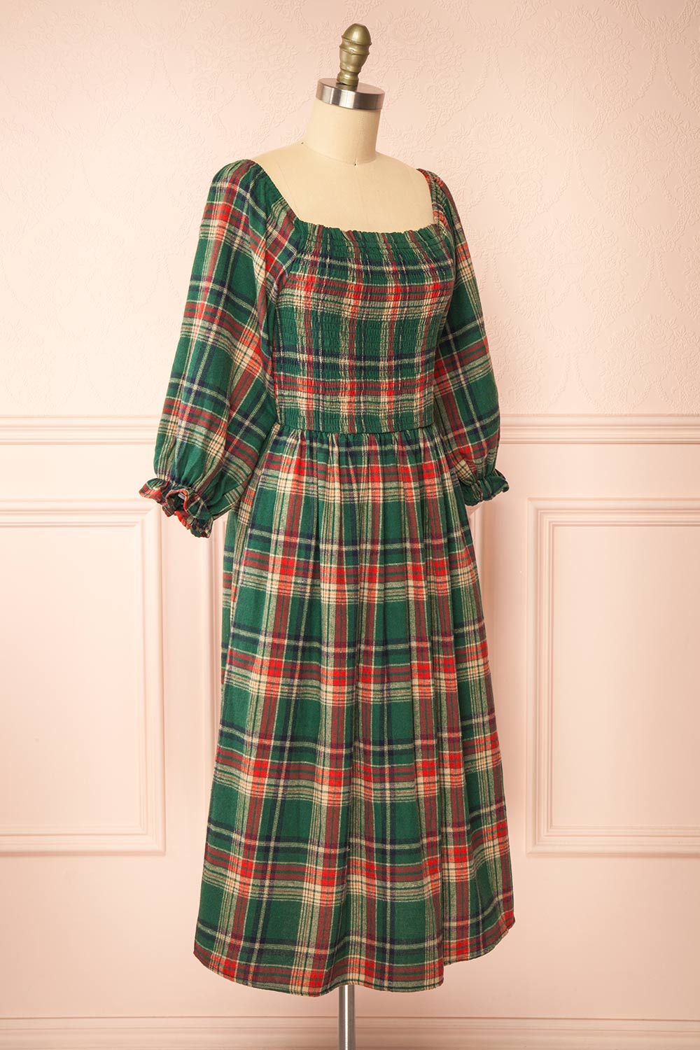 Arellia Green Plaid Flannel Midi Dress | Boutique 1861 side view